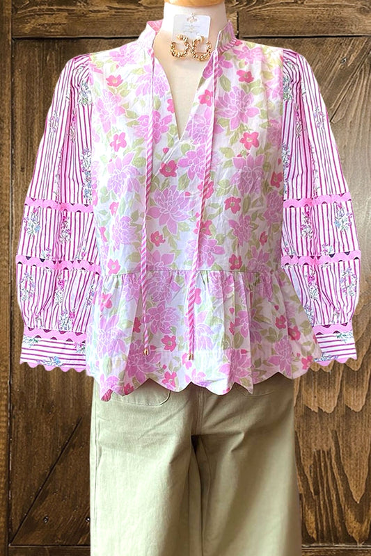 Sweet Floral Print V-Neck Blouse