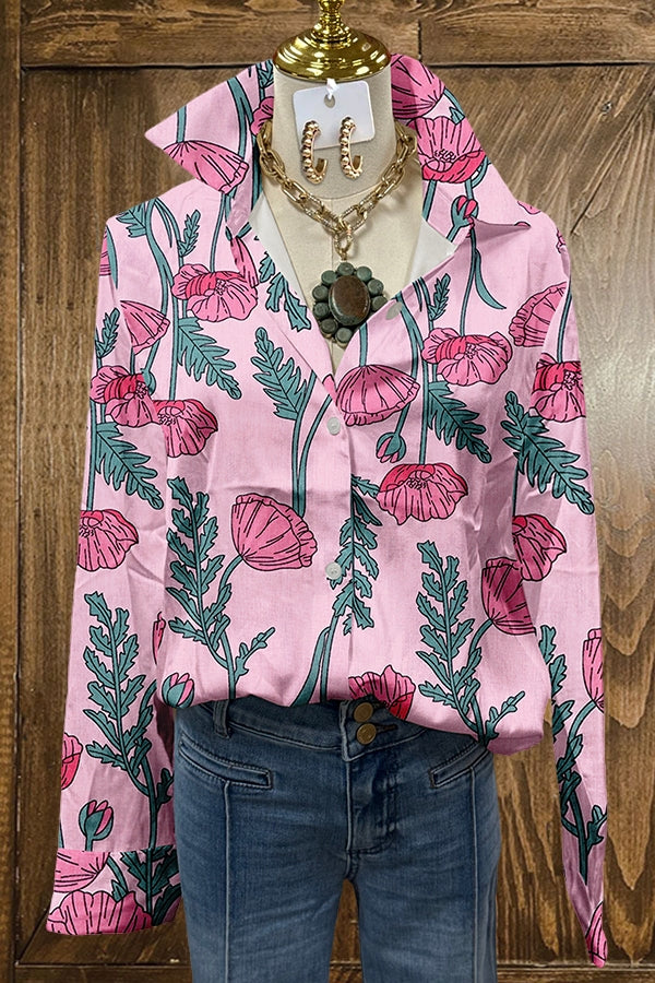 Sweet Floral Print Long Sleeve Shirt