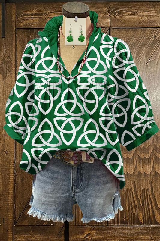 Celtic Knot Shamrock St. Patrick's Day Print Blouse