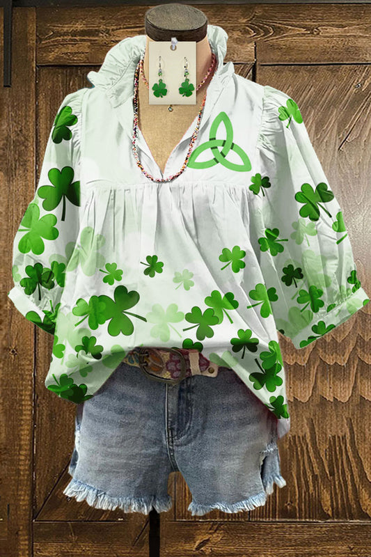 Fresh Celtic Knot Shamrock St. Patrick's Day Print Blouse