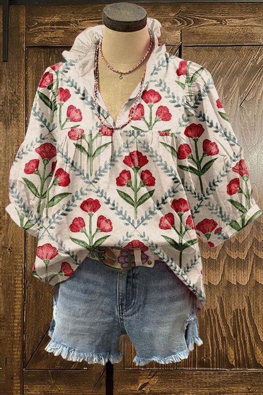 Floral Print Puff Sleeve Blouse