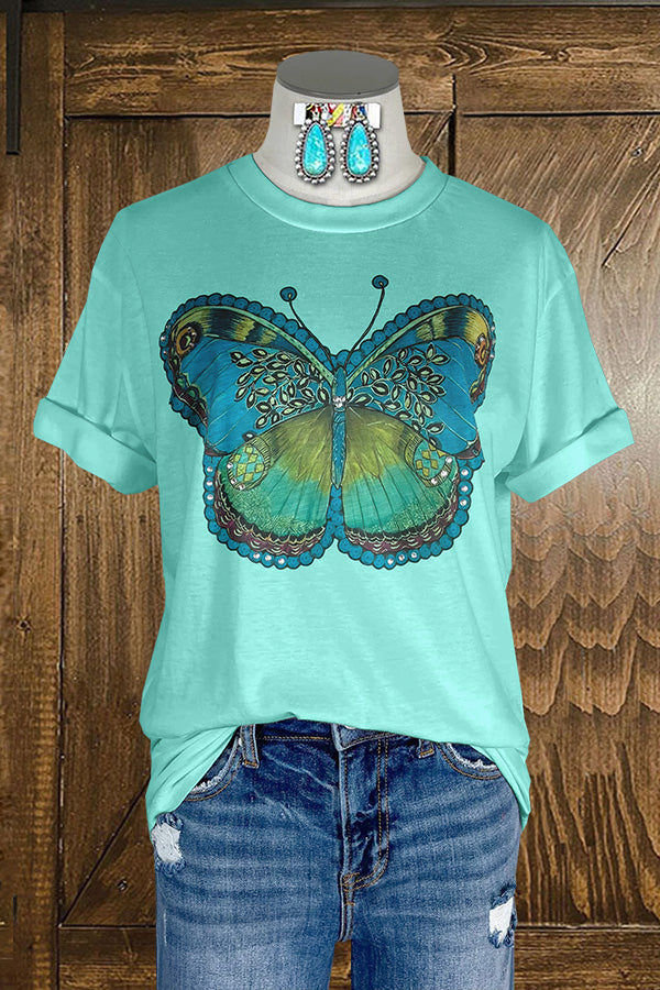 Fresh Butterfly Print Short Sleeve T-Shirt