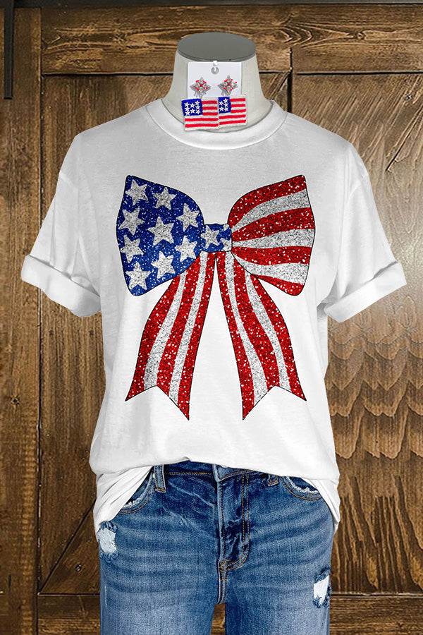 Classic American Flag Bow Print T-Shirt