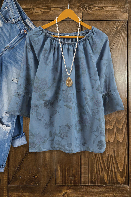 Classic Floral Print Off Shoulder Blouse