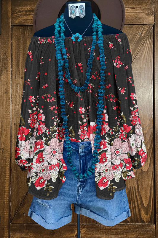 Pretty Floral Print Off-shoulder Blouse