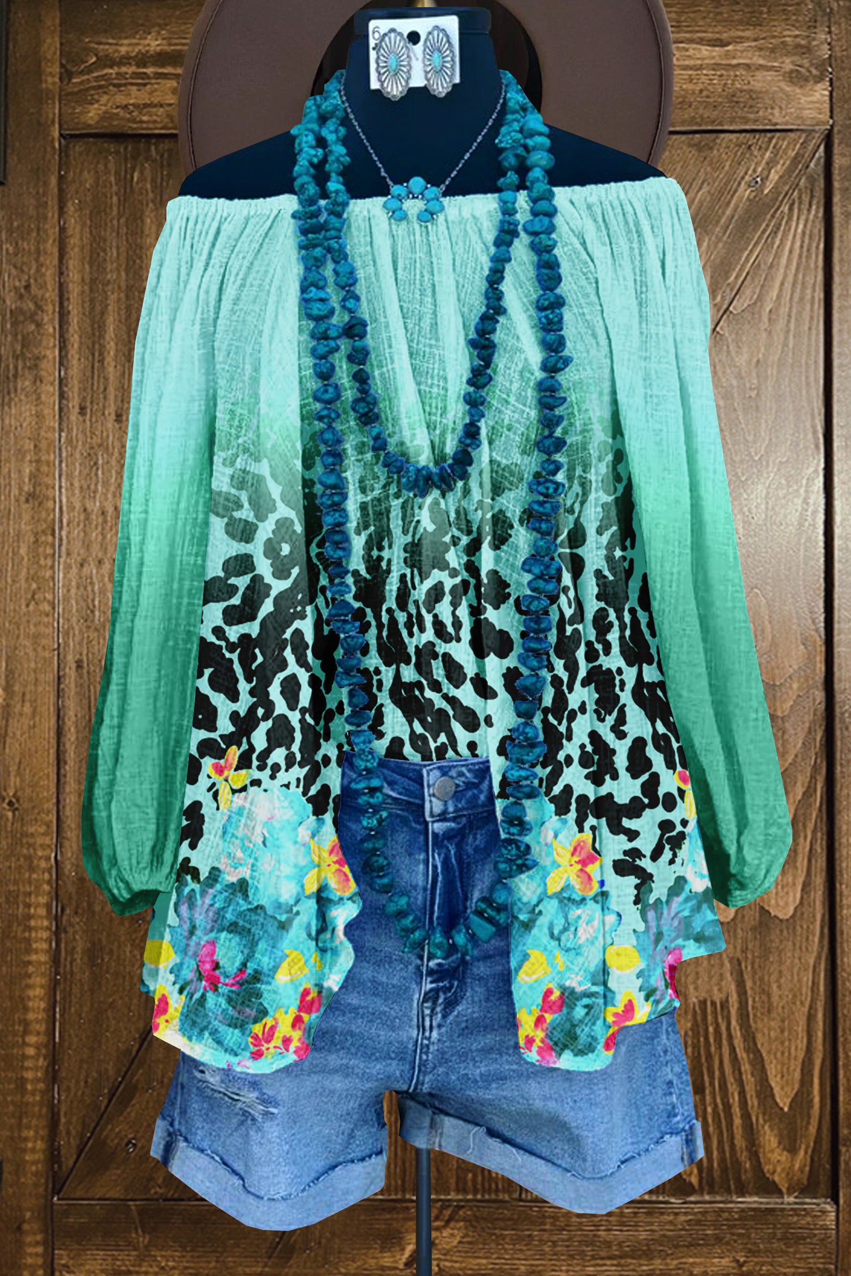 Beach Floral Ombre Print Off Shoulder Blouse