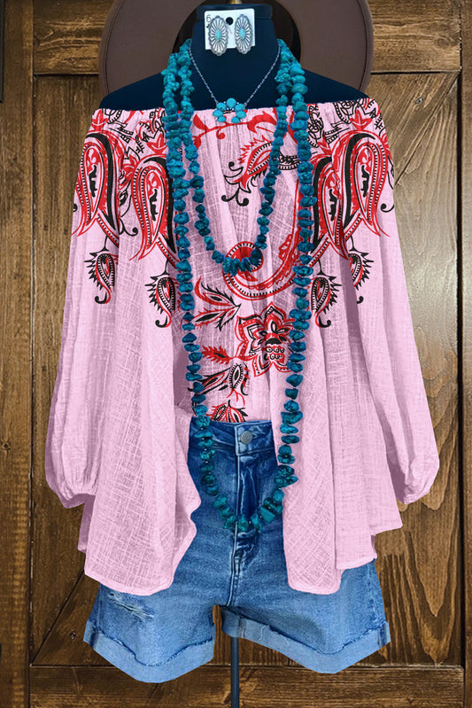 Sweet Paisley Print Off-Shoulder Blouse