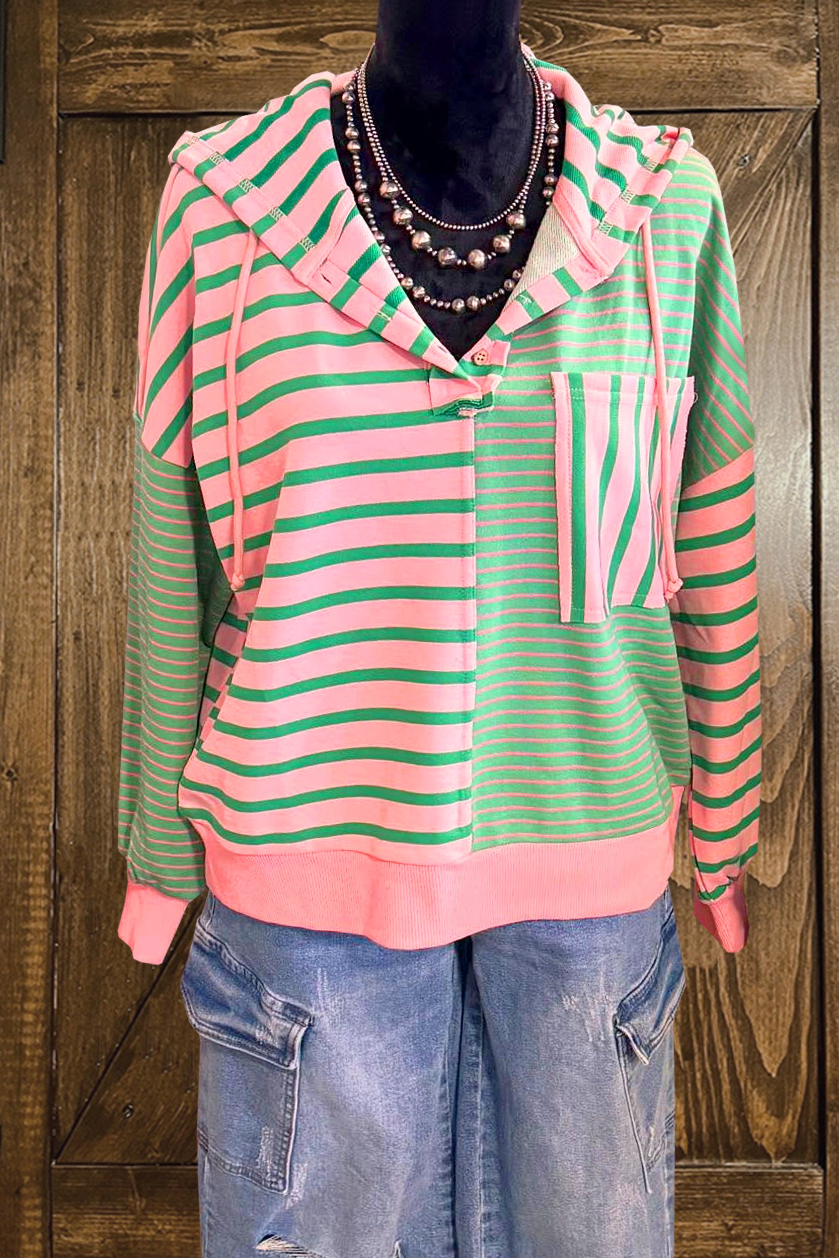 Fresh Striped Contrasting Stitching Sweatshirt