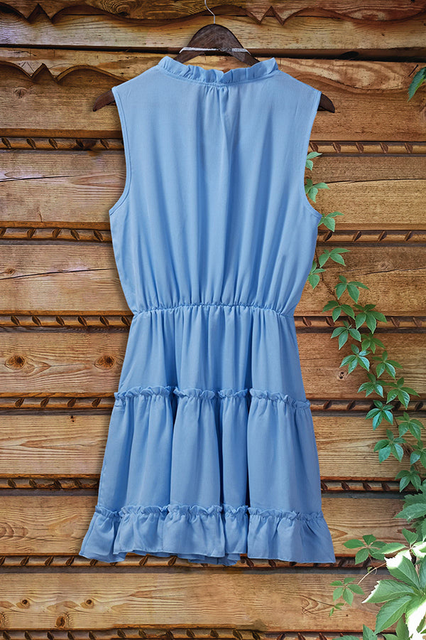 Loose Ruffled V-neck Sleeveless Dress