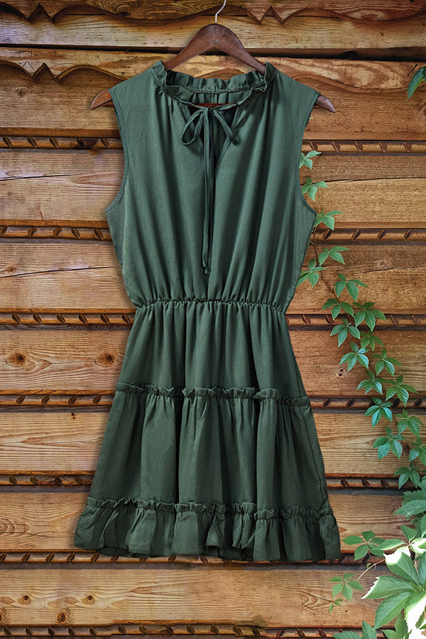 Loose Ruffled V-neck Sleeveless Dress