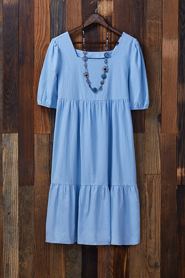 Simple Ruffle Puff Sleeves Dress