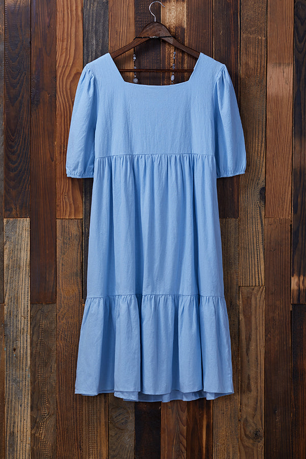 Simple Ruffle Puff Sleeves Dress