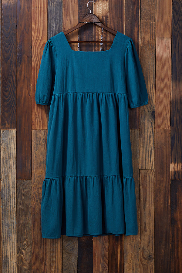 Simple Ruffle Puff Sleeves Dress