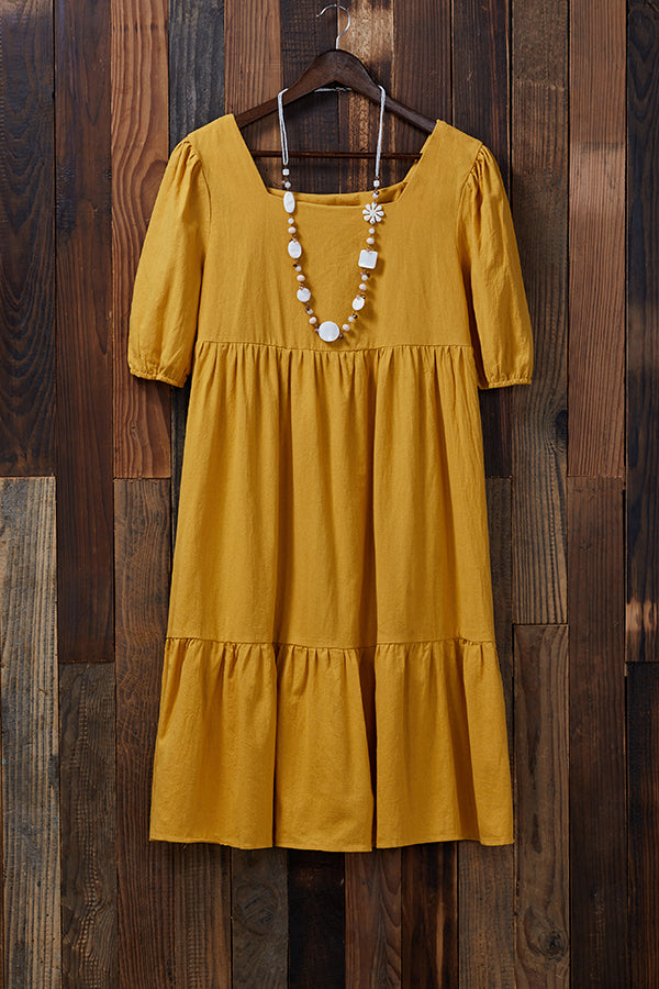 Simple Ruffle Puff Sleeves Dress