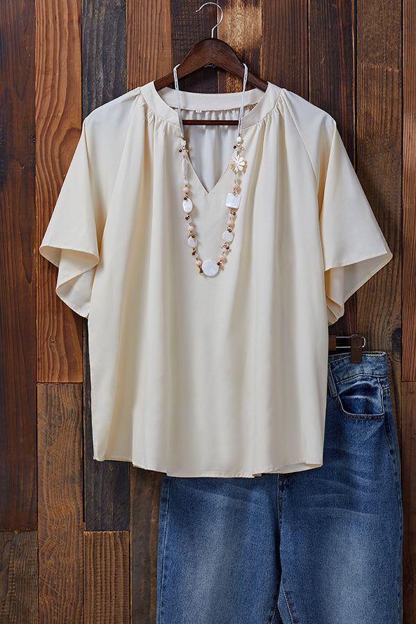 Loose Ruffle Sleeve V-neck T-shirt