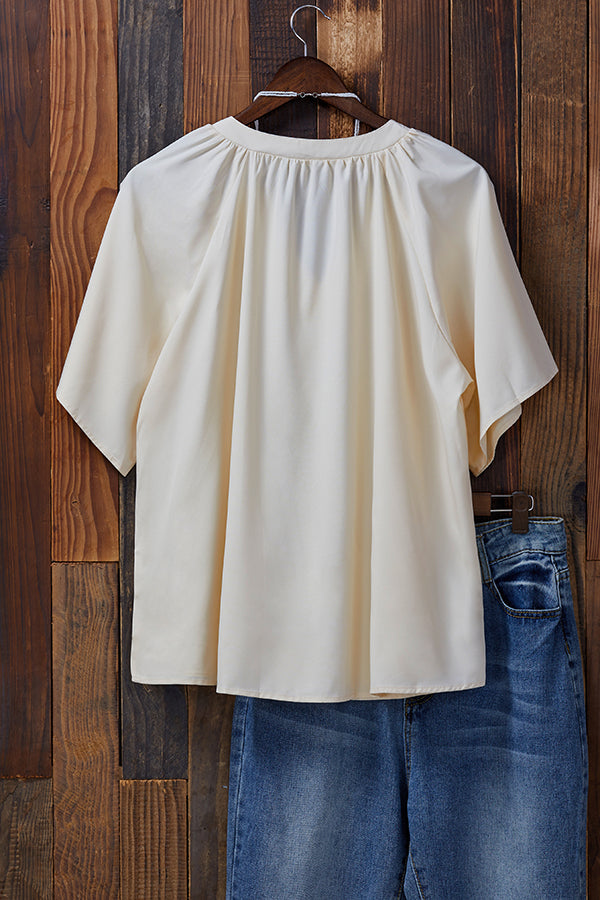 Loose Ruffle Sleeve V-neck T-shirt