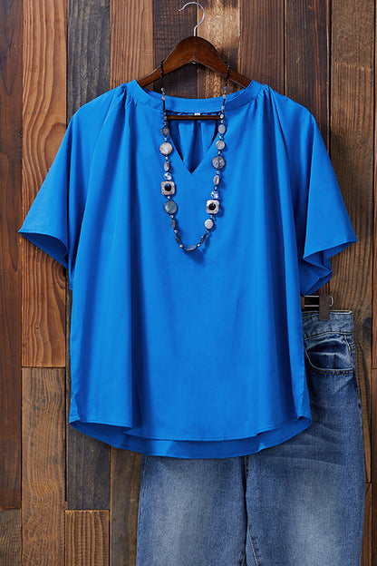 Loose Ruffle Sleeve V-neck T-shirt