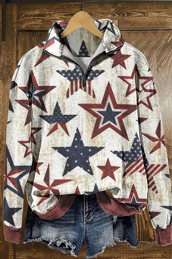 Cozy Stars Patriotic Day Print Sweatshirt