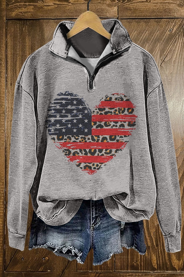 Cute American Flag Patriotic Day Print Sweatshirt