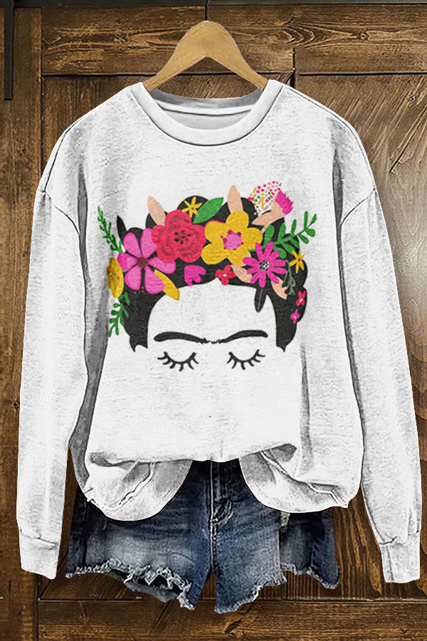 Cute Frida Floral Print Sweatshirt