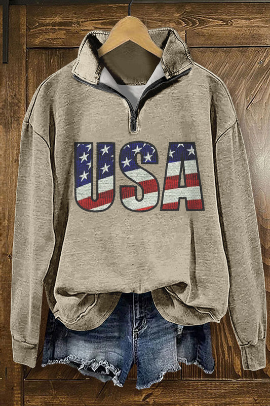 Retro USA Patriotic Day Print Sweatshirt