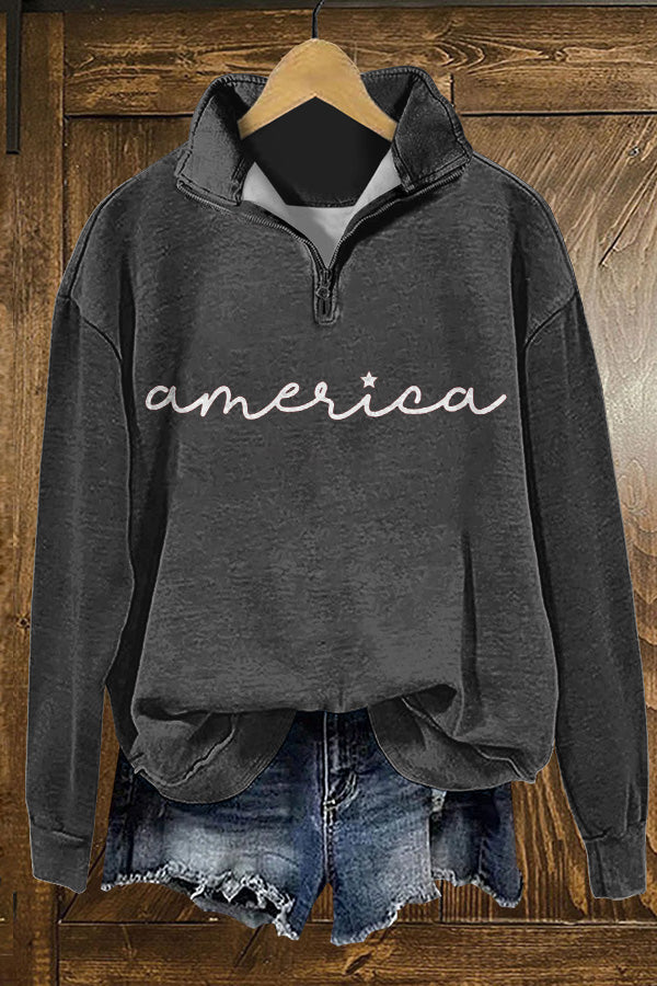 Cozy America Patriotic Day Print Sweatshirt