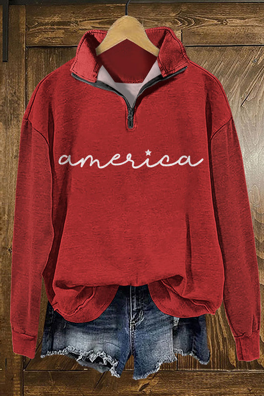 Cozy America Patriotic Day Print Sweatshirt