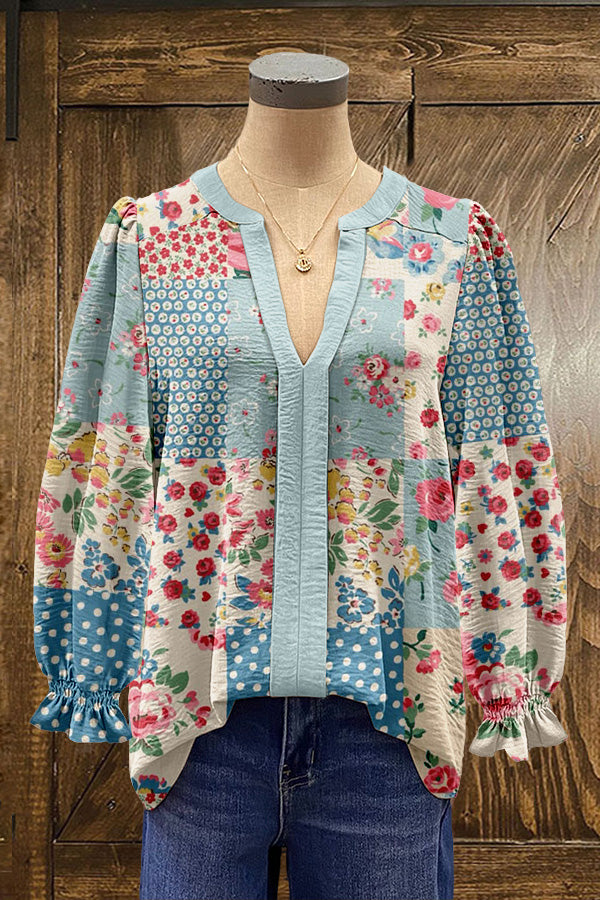 Cute Floral Print Puff Sleeve Blouse