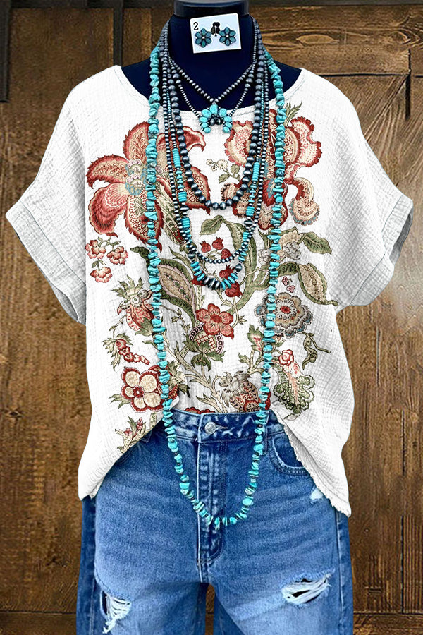 Cozy Floral Washed Dolman Sleeve T-shirt