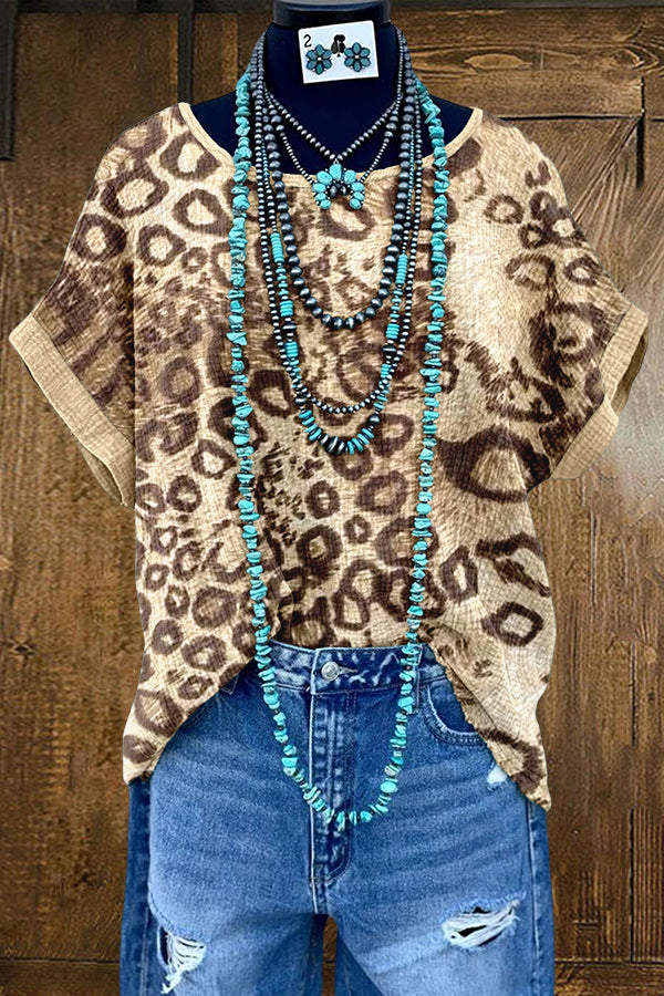 Chic Leopard Washed Dolman Sleeve T-shirt