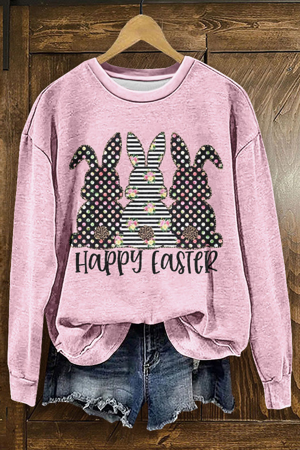 Retro Cute Easter Bunny Print Sweatshirt