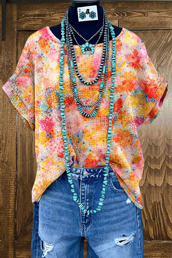 Chic Floral Washed Dolman Sleeve T-shirt