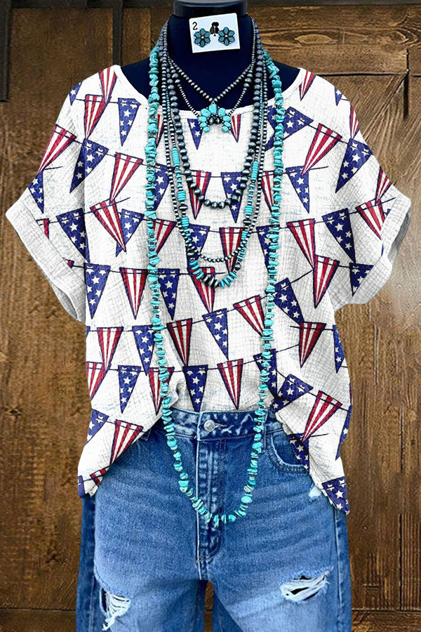 Chic Patriotic Day Washed Dolman Sleeve T-shirt