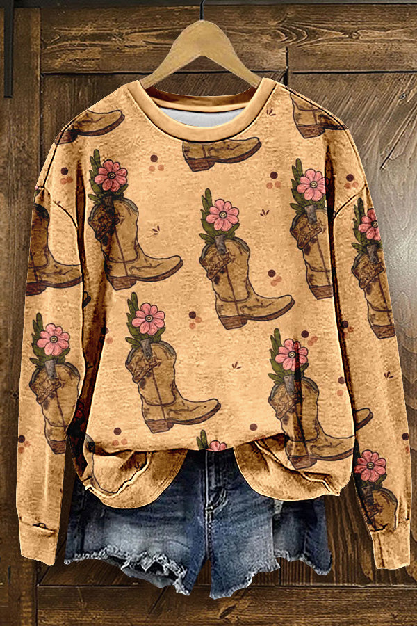 Retro Western Cowboy Print Sweatshirt