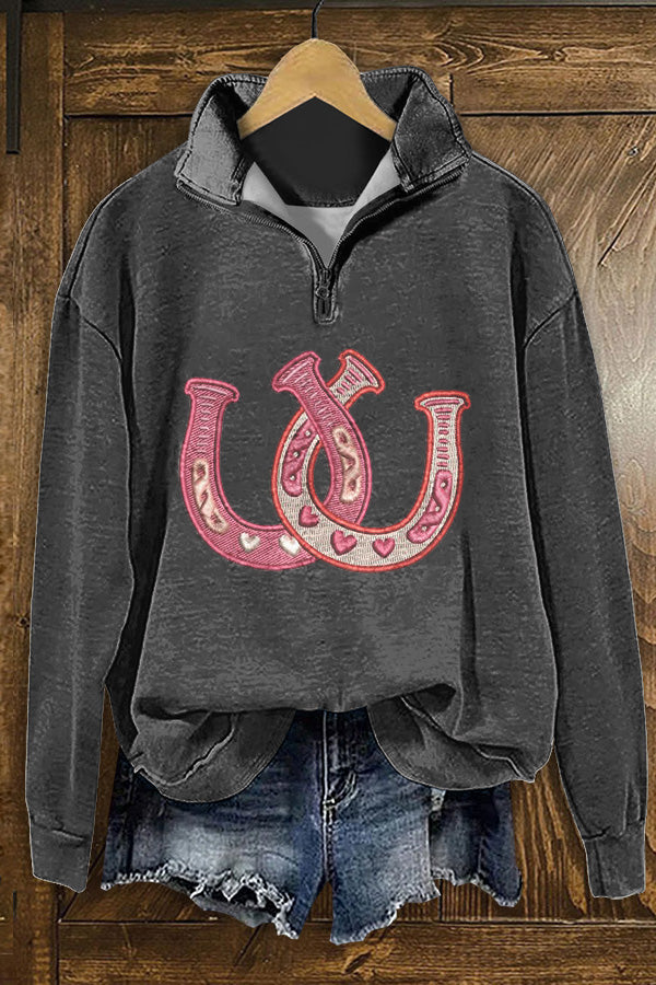 Cozy Western Horseshoe Print Sweatshirt