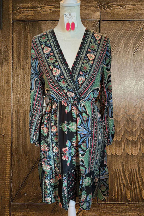 Chic Floral Ethnic Wrap Dress