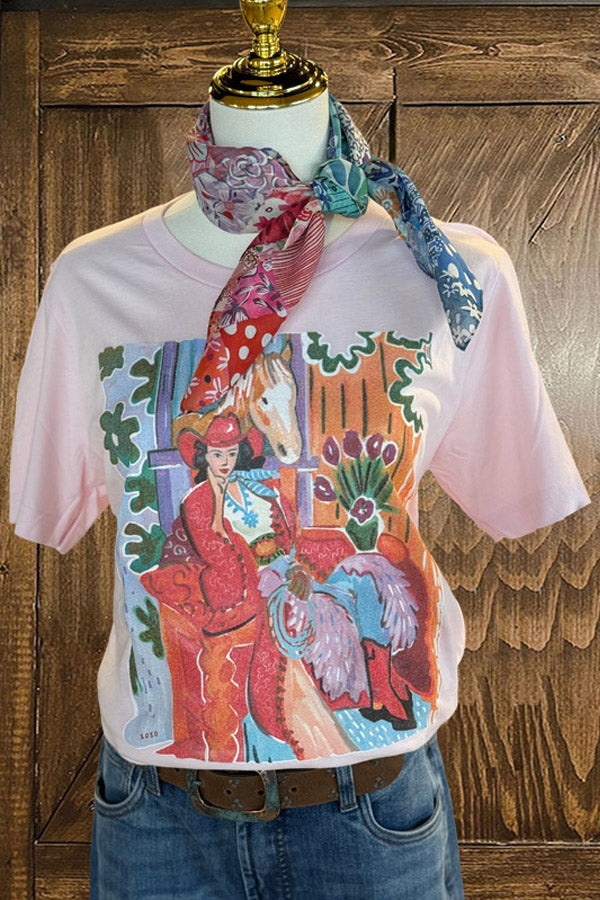 Vintage Western Horse Girl Print T-Shirt