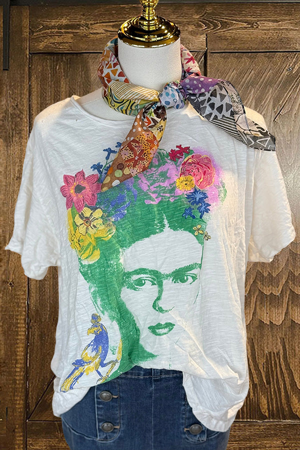 Retro Frida Amarilloto Print T-Shirt