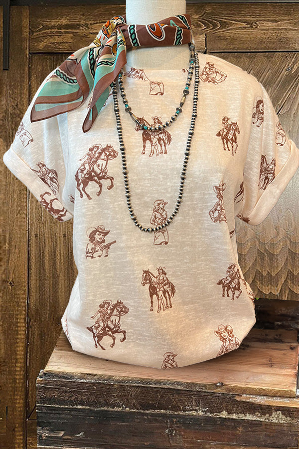 Vintage Cowgirl Print T-Shirt