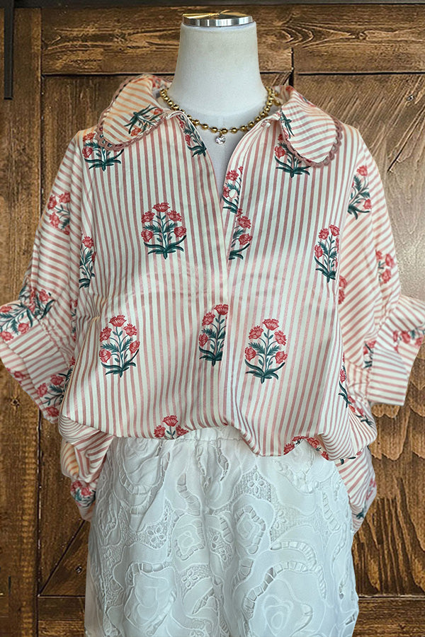 Pretty Floral Stripe Print Shirt