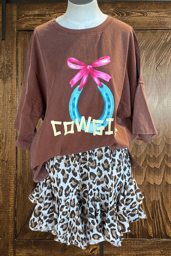 Casual Vintage Cowgirl Print T-Shirt