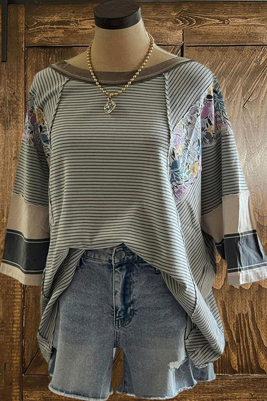 Oversized Patchwork Striped T-shirt