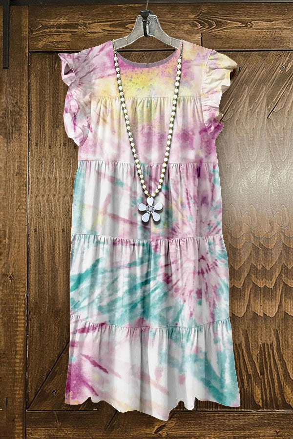 Taro Tie-Dye Ruffled Mini Dress