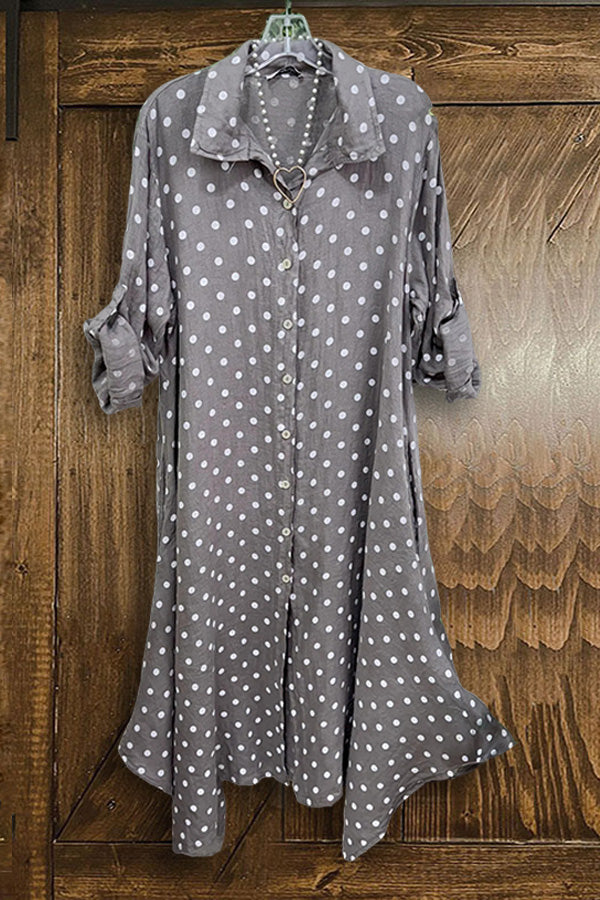 Linen Polka Dot Loose Buttoned Maxi Dress