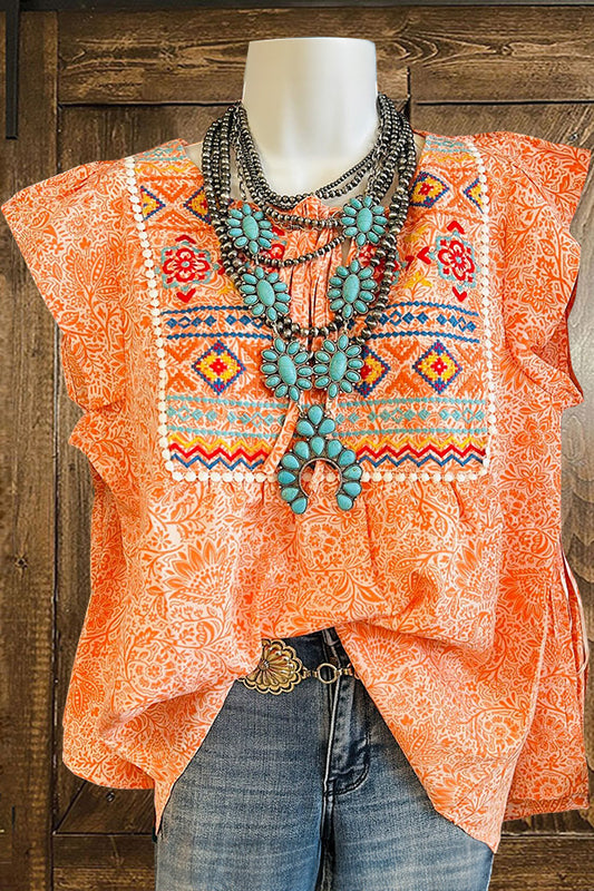 Boho Tie Flying Sleeve Blouse