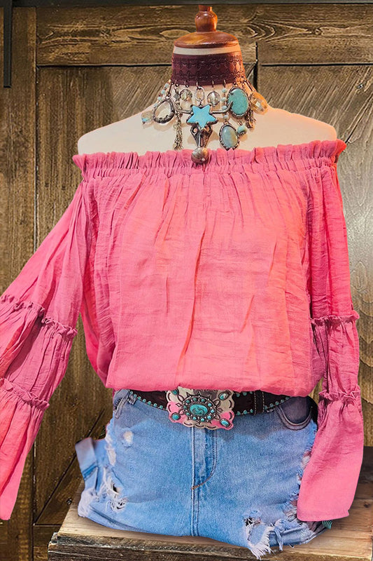 Ruffled Bell Sleeve Off Shoulder Blouse