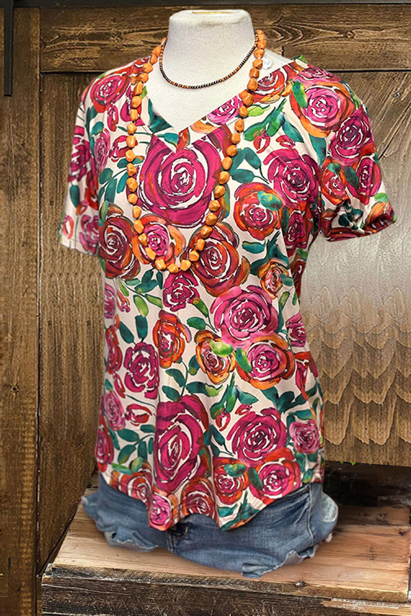 Floral V Neck T-shirt