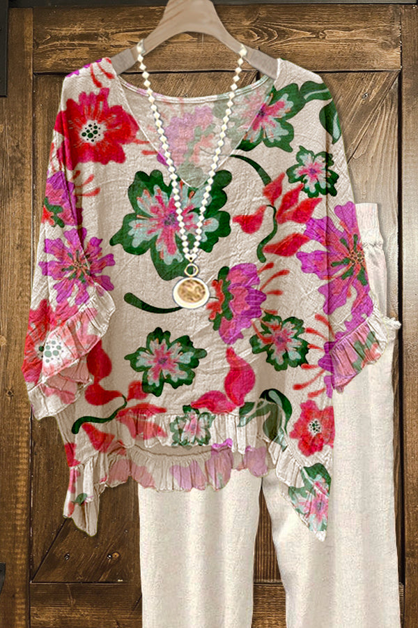 Elegant Contrasting Floral Print Blouse