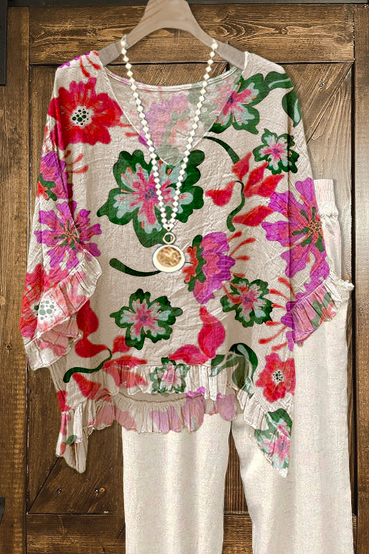 Elegant Contrasting Floral Print Blouse