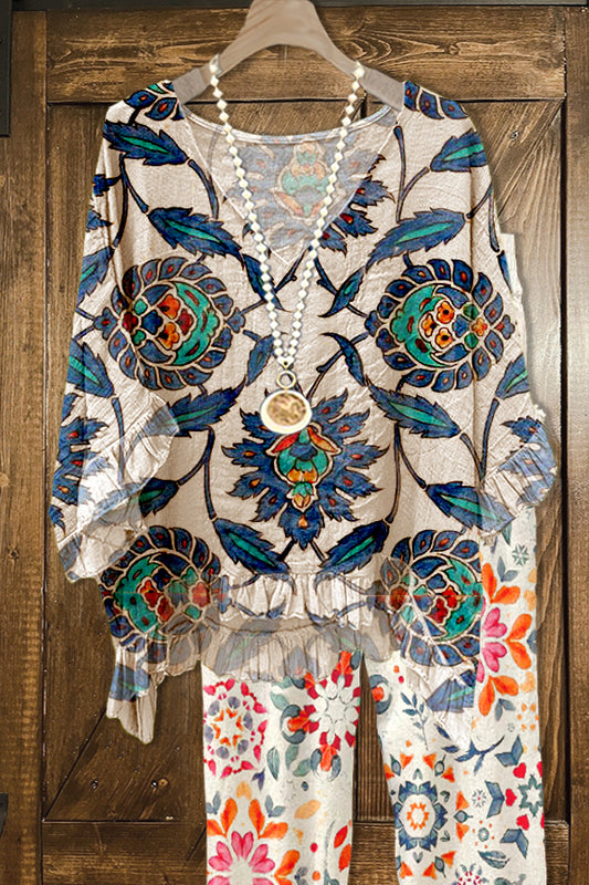 Elegant Patchwork Contrasting Print Blouse